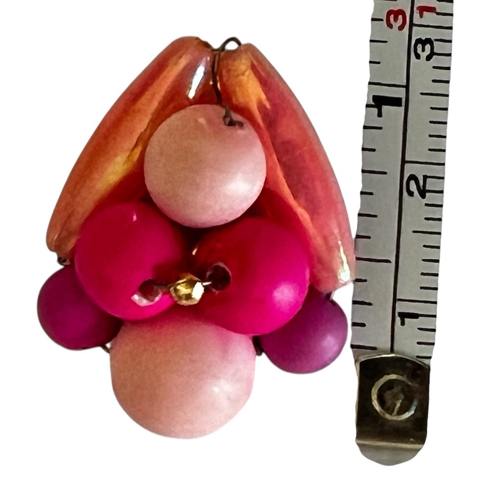 Vintage Clip-On Earrings Set Green w/ Faux Pearl & pink w/ Magenta Multicolor - Picture 9 of 15